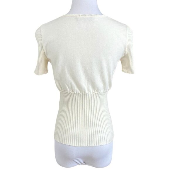 MAXMARA WEEKEND CREAM KNIT FRONT BOW COQUETTE GIRL TOP -S - Picture 3 of 9